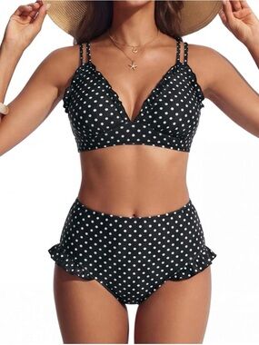 Hanna Nikole Polka Dot Bikini Set NWT Size L Retro High Waist Swimsuit